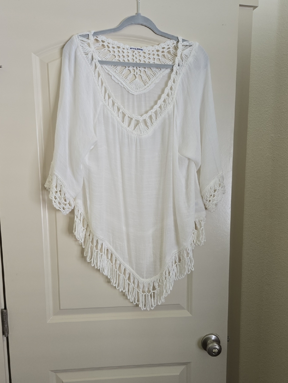 White Crochet Fringe Boho Blouse